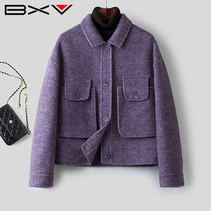 
BXV double-sided cashmere coat women's short 2026 spring new style double-sided woolen short coat for small people is versatile and fashionable