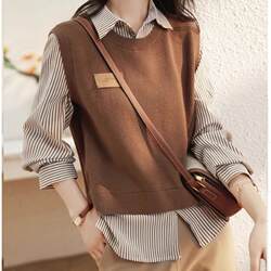 Outlet Clearance Brand Label-Cut Surplus Fake Two-Piece Shirt for Women, New Autumn and Winter Elegant and Fashionable Commuter Top