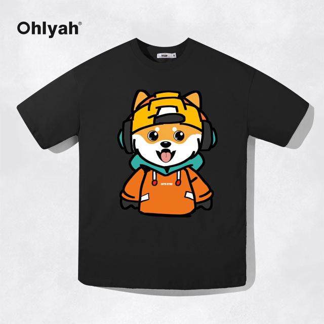 Ohlyah designer original cartoon brand American pure cotton round neck black large size short-sleeved T-shirt for couples