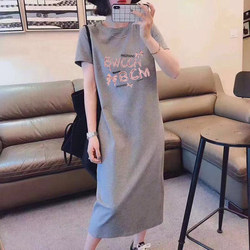 Summer Plus-Size Loose Slimming Belly-Covering Knee-Length Dress for Women, Mid-Length, for Chubby Girls, Hong Kong Style Chic Short-Sleeved T-Shirt Dress