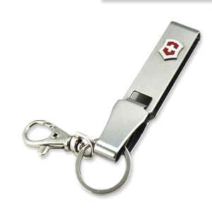 Original and authentic Vickers Swiss Army Knife 4.1858, stainless steel keychain (silver) with adjustable waist strap, life companion