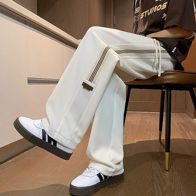 saferido High Street Trendy Straight Casual Pants American Harajuku Retro Splicing Oversized Sweatpants Men Personalized Streetwear