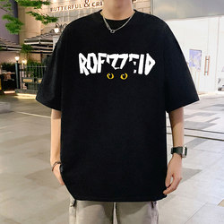 Short-Sleeved T-Shirt for Men, Summer New Heavy-Duty Pure Cotton Round-Neck T-Shirt, Large Size Loose Fit, Trendy Brand Top for Boys