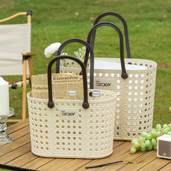 Vegetable Basket, Hand-Held Basket, Plastic Household Basket for Eggs and Fruits, Large Shopping Basket, Outdoor Picnic Storage Basket