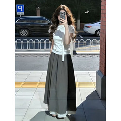 Stylish Ribbon White Short-Sleeve T-Shirt Women's Summer 2026 New Korean Style Super Pretty Full Set Long Skirt