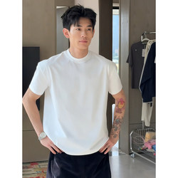 American-Style Regular Shoulder Heavyweight T-Shirt for Men, Summer Cleanfit, Cuffed Short Sleeves, Pure Cotton, Inner Layer, Half-Sleeve