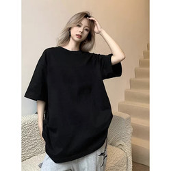 Heavyweight Black Regular Shoulder T-Shirt for Men, Summer Pure Cotton Cleanfit American Style Short-Sleeve Inner Wear Half-Sleeve Tee Top