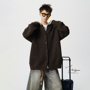 
V37 American heavyweight lazy button cardigan sweater men's spring trendy brand retro solid color sweater jacket