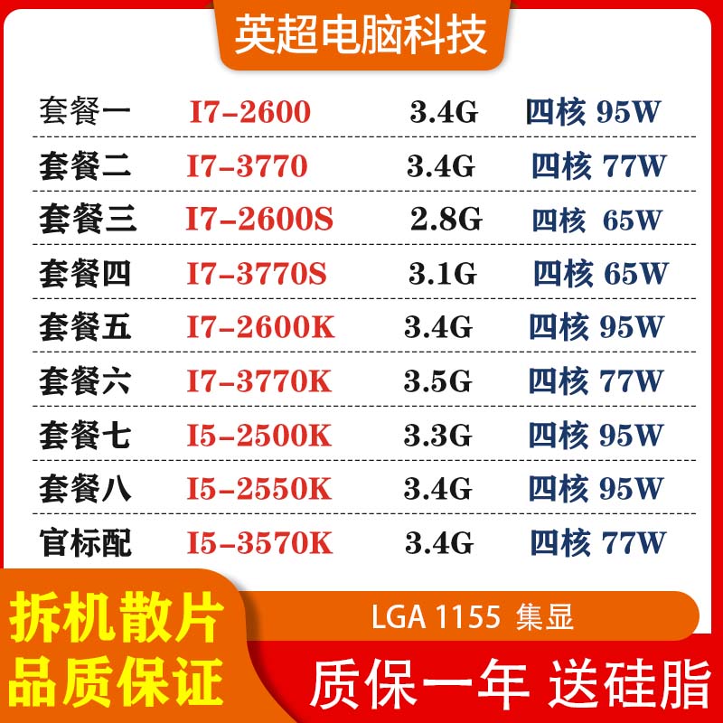 I7 3770 2600 3770S 2600K 2700K I5 2500K 2550K 3570K CPU 1155-