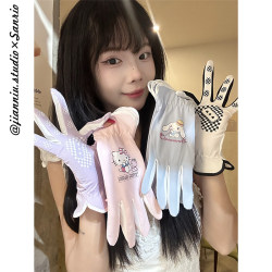 Sanrio HelloKitty Ice Silk Sunscreen Gloves for Women Summer Thin Cute Cute Sun Shade Fingerless Touch Screen