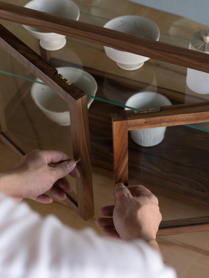 木质陈列展示柜玻璃钢化复古茶饮具双层计