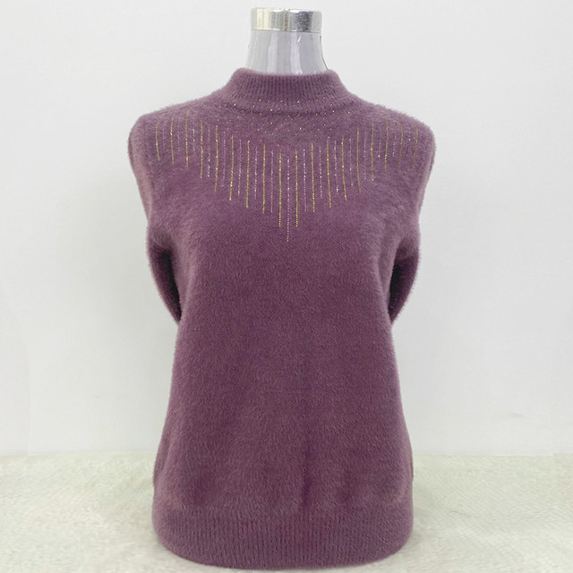 Middle-aged and elderly half-high neck imitation mink hair mother's sweater middle-aged and elderly women's solid color large size thickened velvet knitted sweater