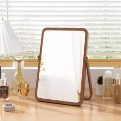 Simple Solid Wood Makeup Mirror for Home Use, Large Vintage Dressing Mirror for Office, Small Portable Desktop Mirror
