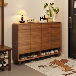 Sanmeng Solid Wood Entryway Shoe Cabinet Storage Cabinet Integrated Against the Wall for Home Use at the Entrance Indoor Walnut Color Multi-Layer Shoe Cabinet