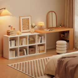 Solid Wood Corner Desk with Bookshelf, Integrated Table for Home Use, Student Writing Desk, Bedroom Extendable Vanity Table, Long Table