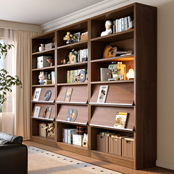 Solid Wood Bookshelf Storage Rack with Flip Doors Against the Wall, Living Room Storage and Display Combination, Full Wall Bookcase and Storage Cabinet Integrated