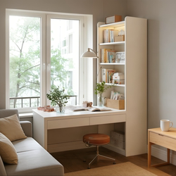 Corner Desk Solid Wood Home Bookshelf Wall-Mounted Integrated Corner Desk Multi-Layer Storage Bookcase Bedroom Computer Desk