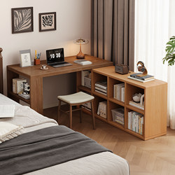 Medieval-Style Solid Wood Desk with Installation Included, Home-Use Student Study Desk with Integrated Bookshelf and Bookcase, Bedroom Corner Computer Desk