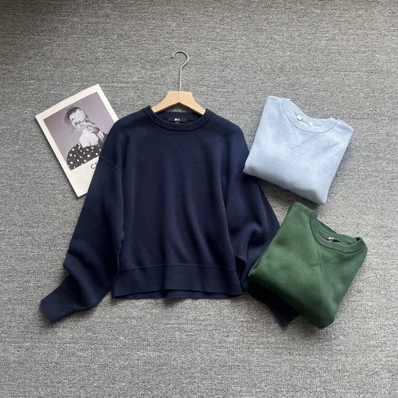 
Japanese minimalist style round neck long-sleeved sweater for women spring and autumn new loose pullover slim casual basic top