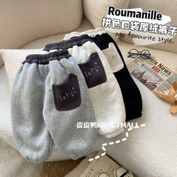 Children's winter velvet casual pants, boys' thickened warm trousers, baby Korean style loose winter clothes