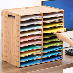 File Storage Rack Organizer, Multi-Layer A4 Document Holder, Large Capacity Wooden File Classification Office Storage Supplies, Document Folder Rack