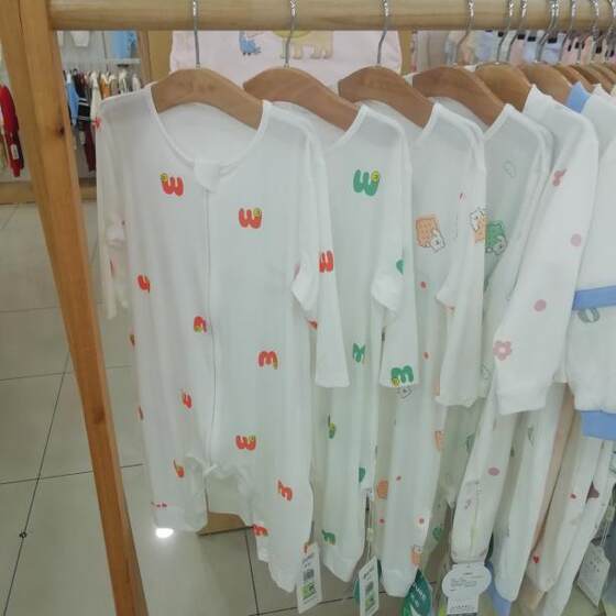 
Summer baby long-sleeved Lenzing Modal split-leg sleeping bag for men and women baby one-piece pajamas thin home clothes for children