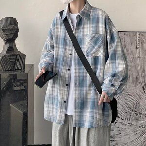 
Plaid shirt men's long-sleeved spring and autumn Hong Kong style Japanese and Korean style trendy ins loose design niche pure cotton jacket