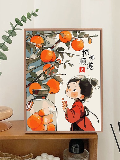 油彩画 富有柿 油彩画 富有柿