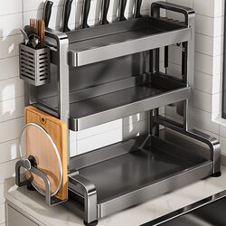 Stainless Steel Kitchen Condiment Storage Rack Countertop Multifunctional Oil Salt Sauce Vinegar Seasoning Bottle Jar Chopsticks Storage Box