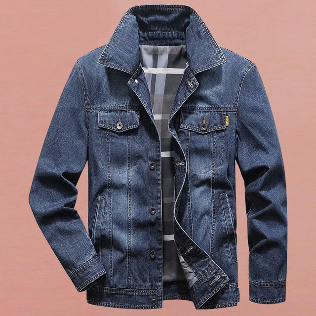 Denim jacket men's autumn large size loose multi-pocket work jacket men ...