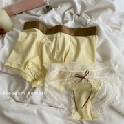 [Phong cách cặp đôi] Đồ lót cặp đôi màu be, một nam và một nữ, cotton nguyên chất, nữ, ren Quà tặng ngày lễ tình nhân