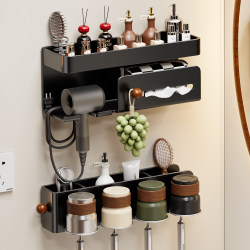 Hair Dryer Storage Rack Bathroom No-Drill Toilet Washbasin Toothbrush Wall-Mounted Integrated Storage Rack