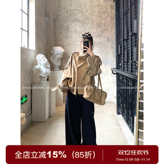 
GV Dabai Ge British classic ac*e stand collar double-breasted short windbreaker jacket autumn new women's top