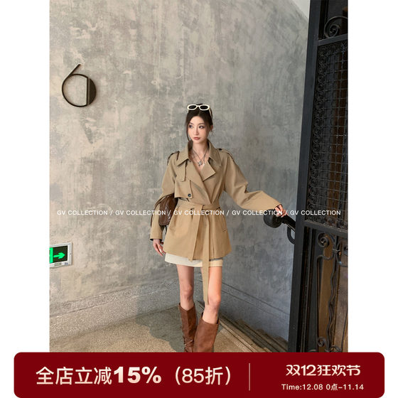 
GV Dabai Ge, classic Italian, lapel temperament, khaki windbreaker, mid-length jacket, autumn new style versatile