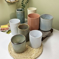 Underglaze Color Kiln-Glazed Ceramic Relief Straight Storage Jar Kitchen Tool Storage Tube Flower Vase Ornament - Minor Flaws