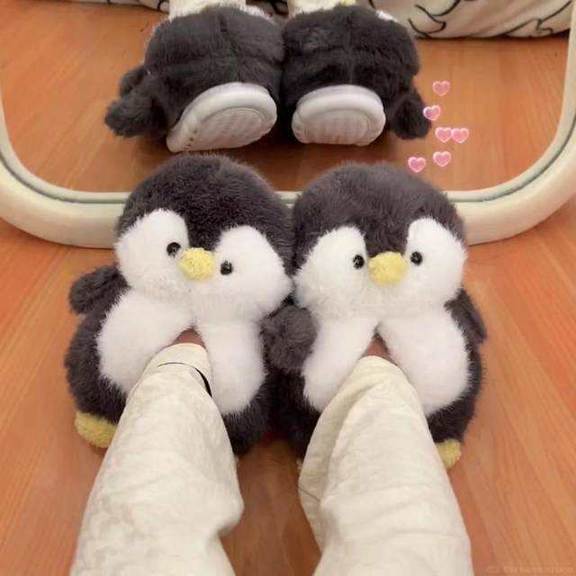 Penguin cotton slippers for women in autumn and winter indoor home thick-soled bags with plush children's cute confinement warm men's winter