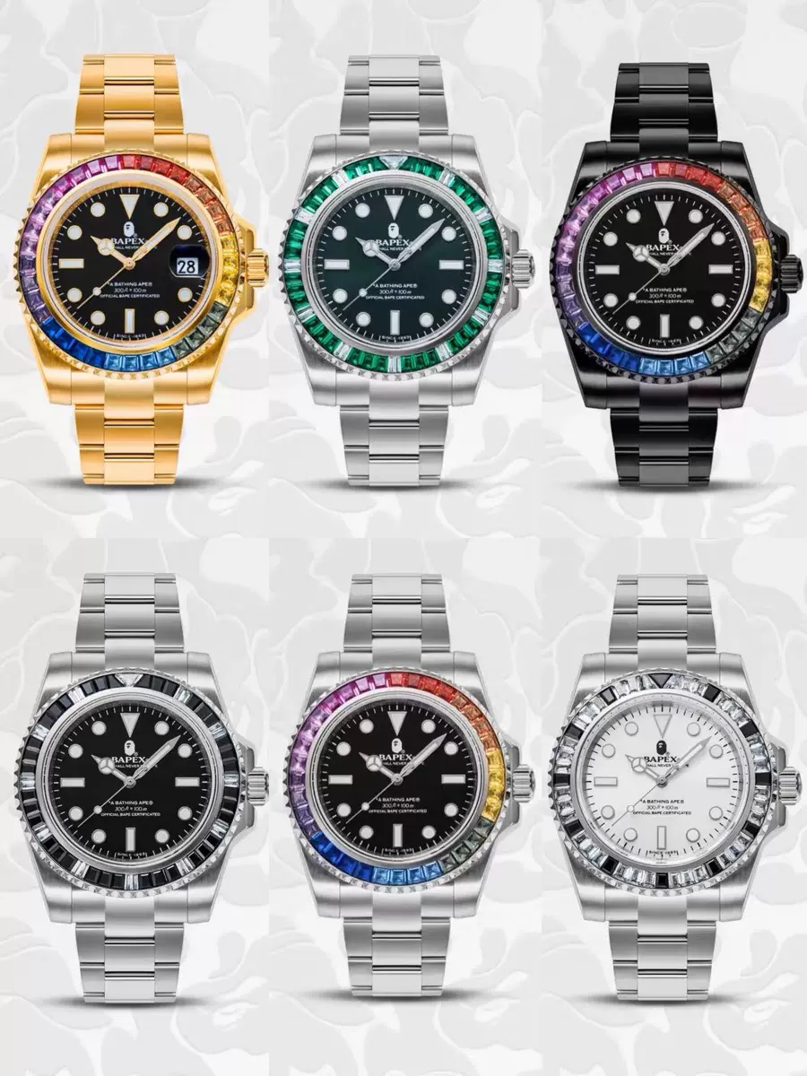 BAPE TYPE1 BAPEX CRYSTAL STONE男款机械防水不锈钢多巴胺手表-Taobao