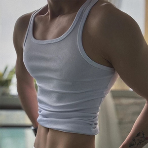 
Thin shoulder strap pure cotton thread vest men's tight-fitting high elastic sleeveless T-shirt low collar narrow waist bottoming waistcoat small vest