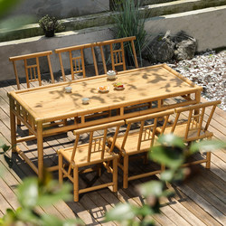 Outdoor Tables and Chairs, Courtyard Garden Leisure Table and Chair Set Combination, Outdoor Balcony Layout, Chinese-Style Imitation Bamboo Tea Table and Chairs