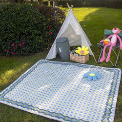 Extra Large 3×3m Yellow and Blue Checkered Ultrasonic Thickened Picnic Mat, Waterproof Lawn Outdoor Mat