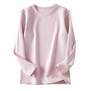 
Girls and children's warm round-neck spring, autumn and winter T-shirt brushed tops solid color thickened cotton long-sleeved boys