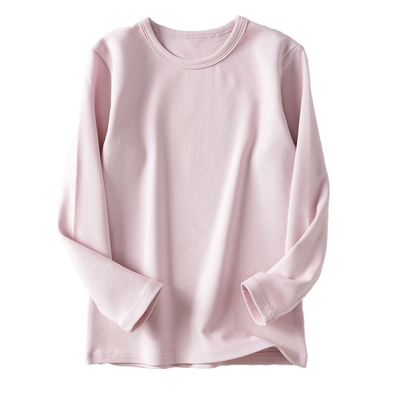 
Girls and children's warm round-neck spring, autumn and winter T-shirt brushed tops solid color thickened cotton long-sleeved boys