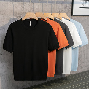 
2026 autumn short-sleeved men's solid color versatile slim knitted bottoming shirt with men's simple T-shirt men's spring and summer