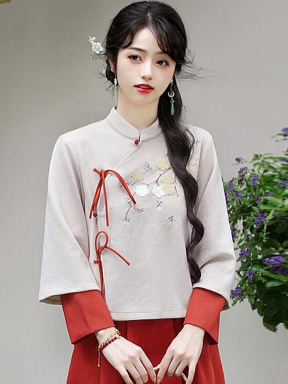 秋冬新款汉服汉元素民国风套装旗袍连衣裙中式复古茶服唐装两件套