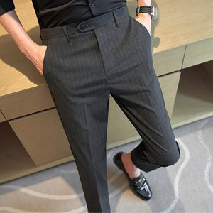 2024 new spring and summer men's leisure business format suit suit pants thin slim stripes small feet nine -point pants
