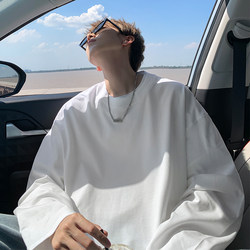 Pure Cotton Long-Sleeved T-Shirt for Men, Autumn and Winter 2025 New Style, Thickened Heavyweight Base Shirt for Teenagers, Loose Round-Neck Top