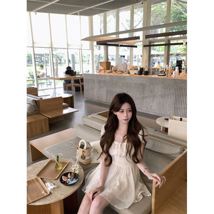 Cute Ja ends the mansion~Three-color square collar sweet and gentle high-waist short skirt slim and slim without a match for dress