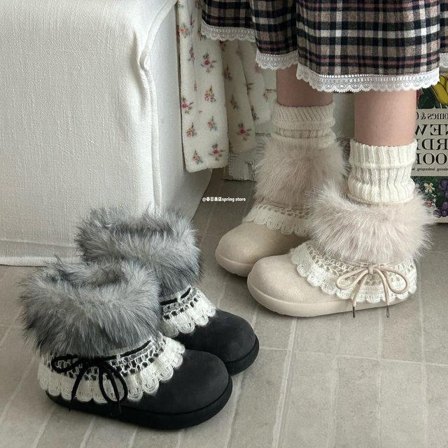 Kasuga Store Millennium Style Furry Snow Boots Women's 2025 New Winter Velvet Thickened Cotton Shoes Thick-soled Short Boots