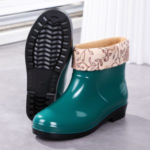 
Short tube warm plus velvet rain boots low top waterproof shoes for women four seasons kitchen fashion adult women comfortable anti-slip rain boots