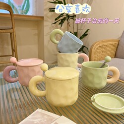 Cream-Style High-Value Mug, Birthday Gift for Girls, with Lid and Spoon, Large Capacity, New Office Ceramic Water Cup